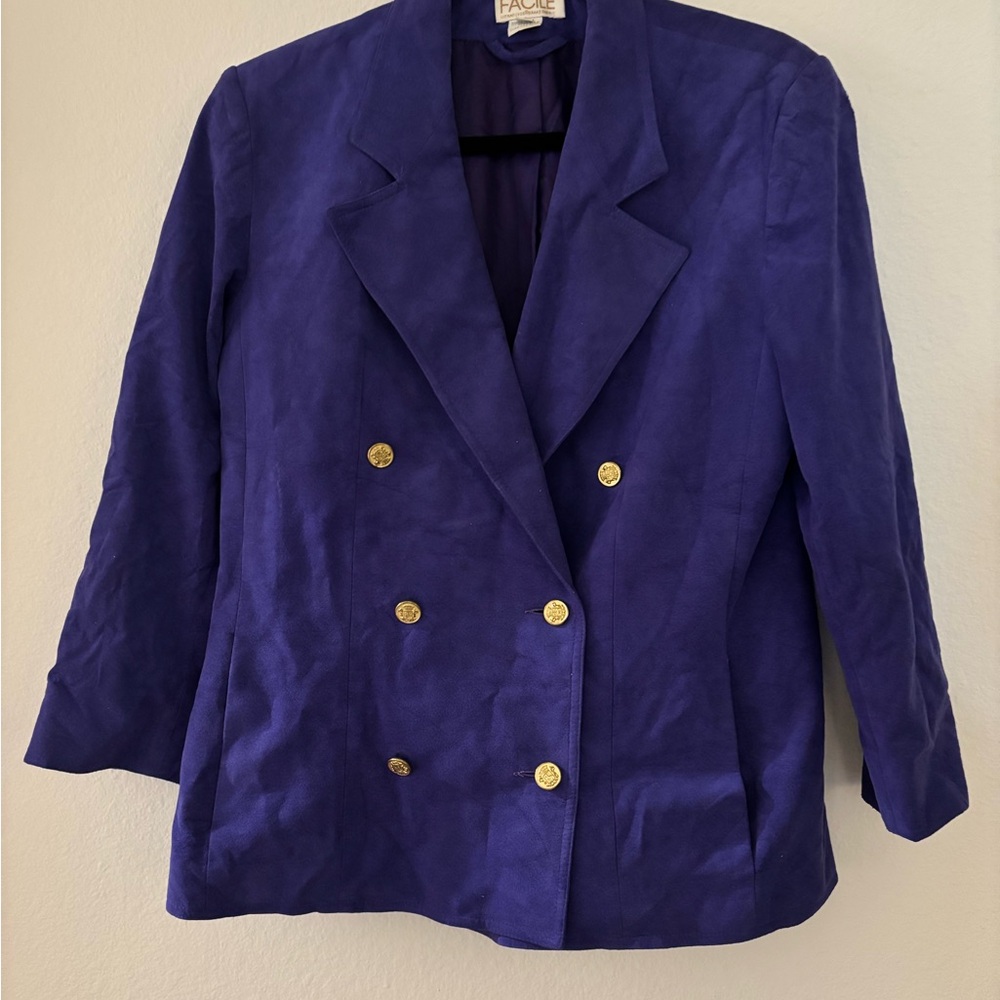 Vintage Women's Purple Blazer with Gold Buttons size 8